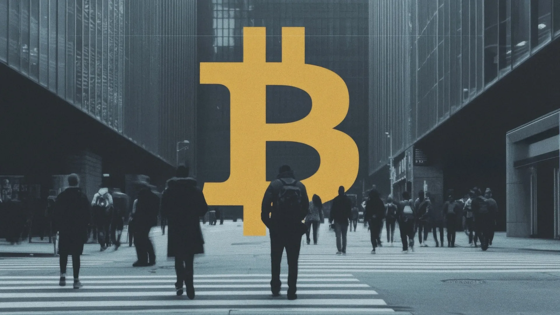 A New York crowd under a giant Bitcoin mark, from the Bitcoin Treasuries Unconference promo